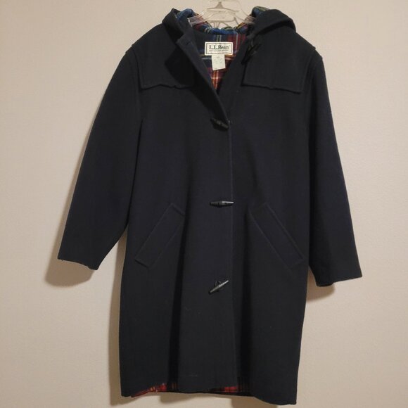 Vintage L.L. Bean Wool Navy Blue Peacoat with Hood, Women's Size 8 - Picture 1 of 8